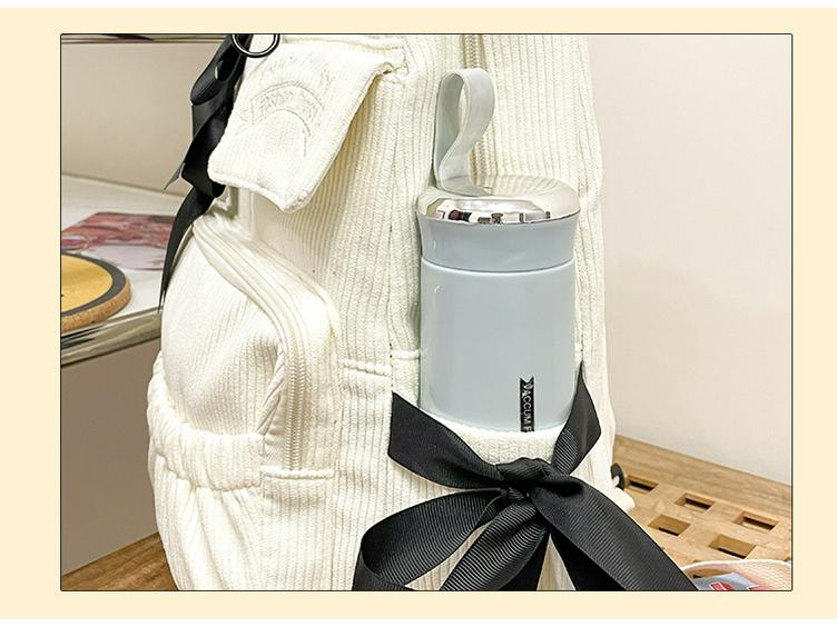 Girls' Corduroy School Backpack with Ribbon Bow - Perfect for High School and College