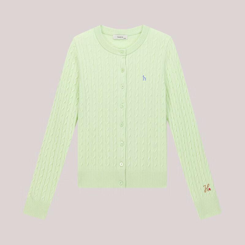 HAZZYS Women's Round Neck Cable Knit Wool Cardigan