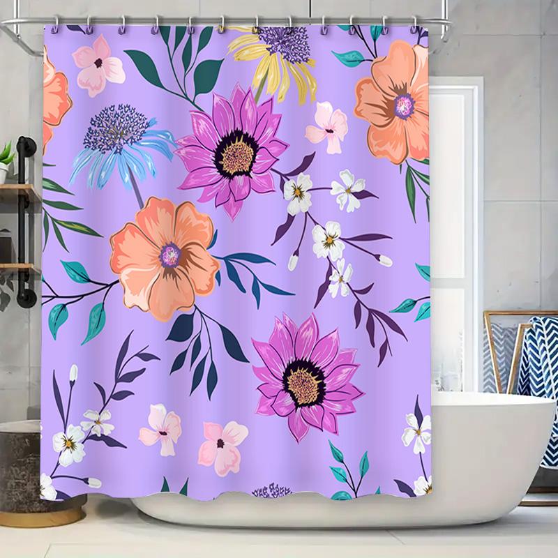 

Floral Shower Curtain Purple Pink Orange Sunflower Blue White Blossom Decorative Bathroom Liner Home Improvement Accessories 69X W60H190(CM)-1 Pcs