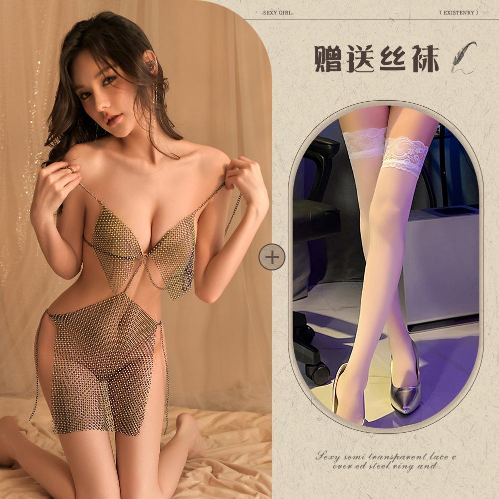 Sex Underwear Sexy Suspender One-piece Perspective Bright Girl Dress Uniform Set