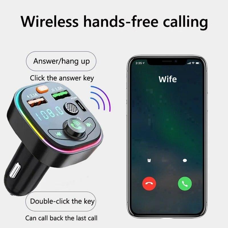Auto Bluetooth 5.0 FM vysílač Handsfree Q6 Autorádio Nabíječka Adaptér Přehrávač Rychlý USB Modulátor MP3 Rádio Zapalovač