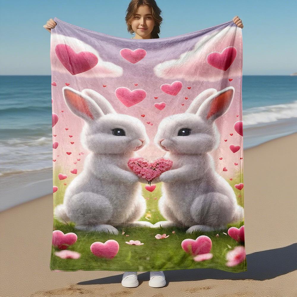 1pc rabbit love Outdoor Flannel Blanket Soft Warm All-Season Throw for Sofa Bed Car Camping Office, Cozy Gift Idea1293S