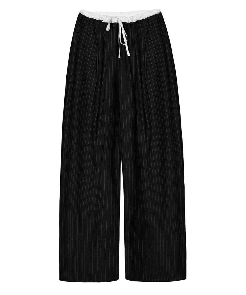 Nigaennikol Stripe Layered Pintuck Slacks_Black