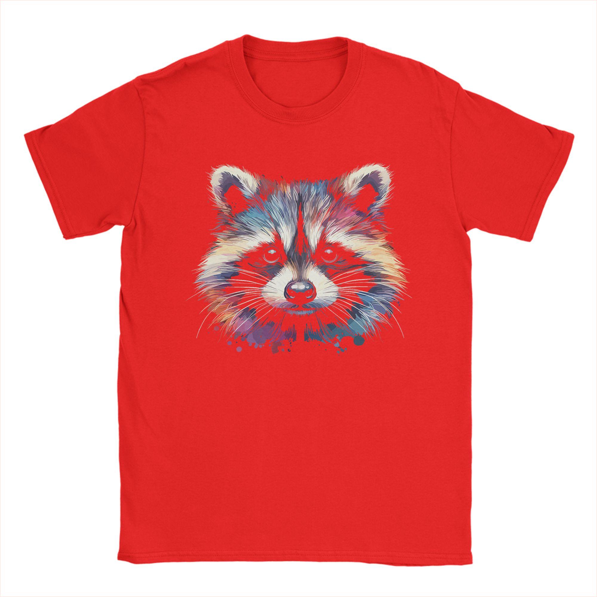 

Raccoon Watercolor Art Colorful Wildlife TShirts Unisex Novelty 100 Cotton Tee Shirt Round Collar Short Sleeve T Shirt Clothing S