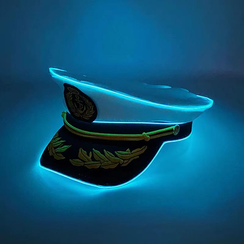 Navy Sailor LED Light-Up Embroidered Captain's Hat for Festivals and Performances