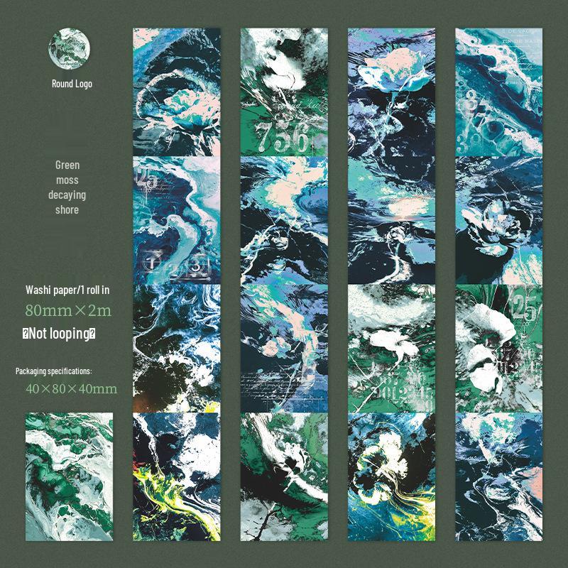 Beautiful Day Dark Style Large Washi Tape: Tide Devour Shore Ruin Series - 6 DIY Journal Collage Stickers