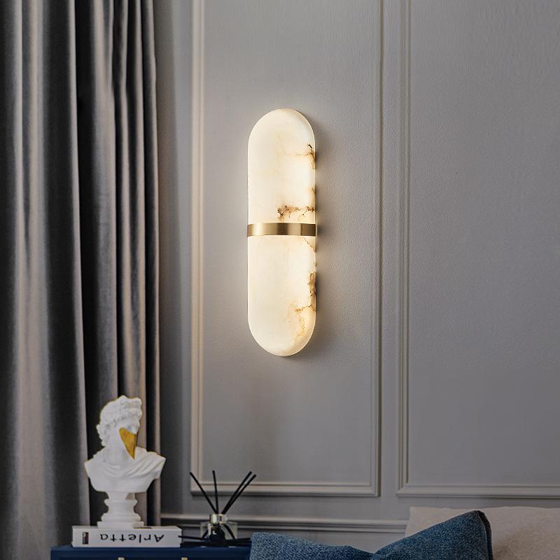 Minimalist All-Copper Wall Lamp: Luxury Marble Design for Living Room, Bedroom, or Entrance