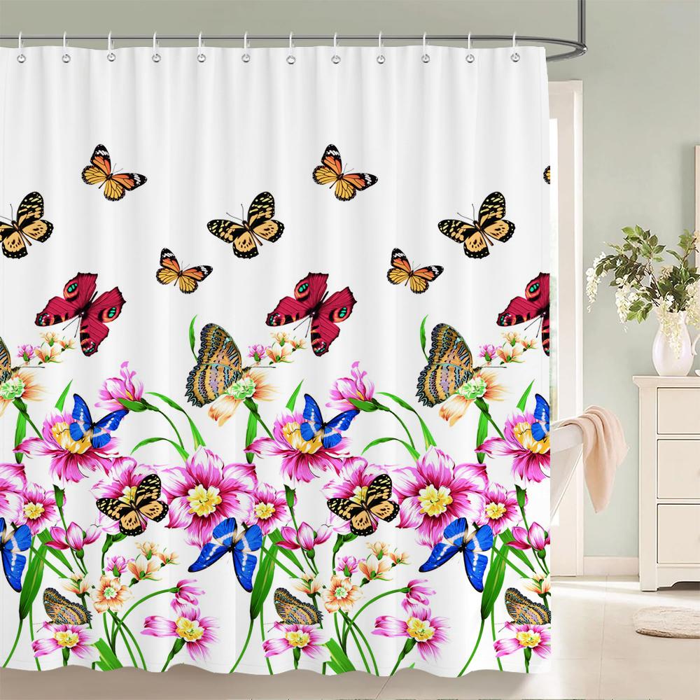 240X180Cm Bathroom Waterproof Shower Curtain Beautiful Flower Plant Leaves Printing Polyester Home Decoration Curtain With Hook