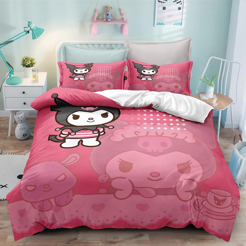 Cute Cartoon Kulomie Print Quilt Cover Pillowcase 3D Digital Printing Three-Piece Set