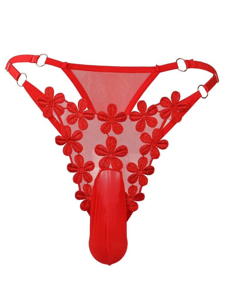 Mens Sissy Pouch Panties Gays Sheer Lace Embroidery Underwear Lingerie Sexy Soft Comfy T-Back Thong G-String Knickers Sleepwear