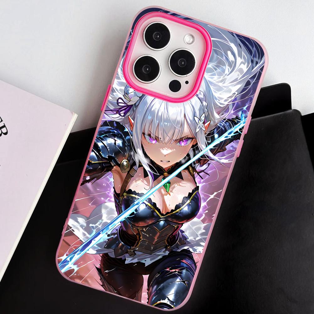 ReZero Emilia Waifu Jelly Double layer Rose Red Mobile Phone Case for iPhone 17 16 15 14 13 12 11 Air Pro Max Plus Protective