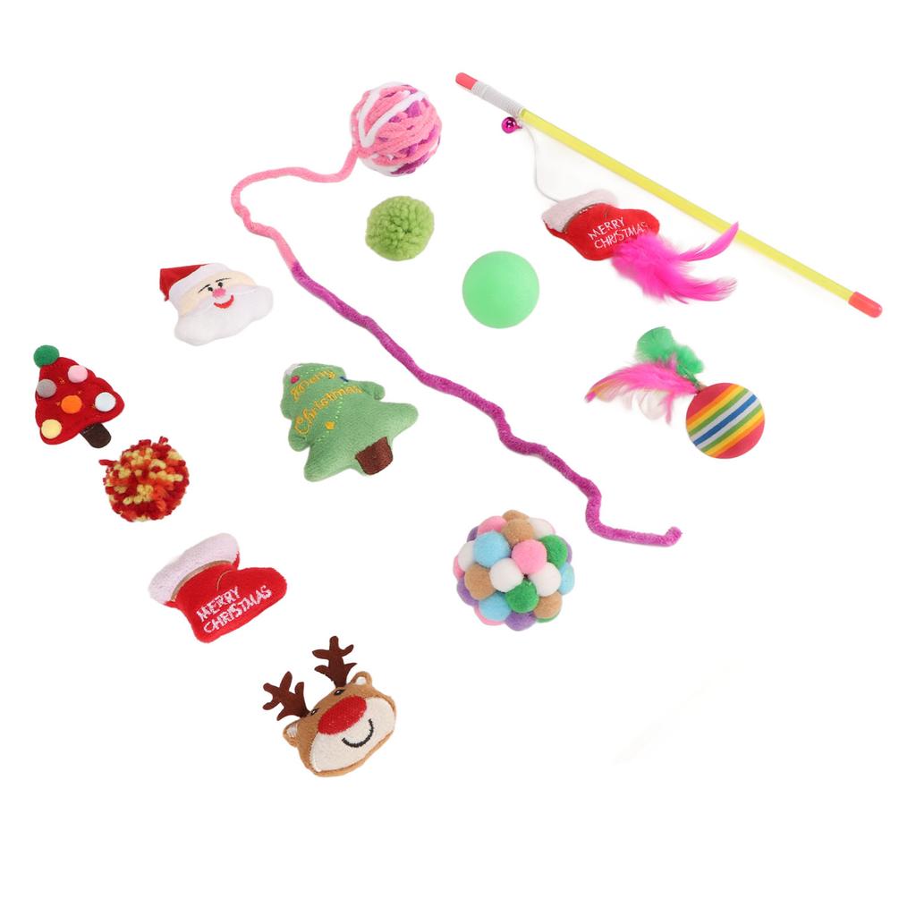 12 STÜCKE Weihnachts-Katzenspielzeug Lindern Langeweile Interaktives Haustier Katze Sortiertes Spielzeug mit Feder für Kätzchen