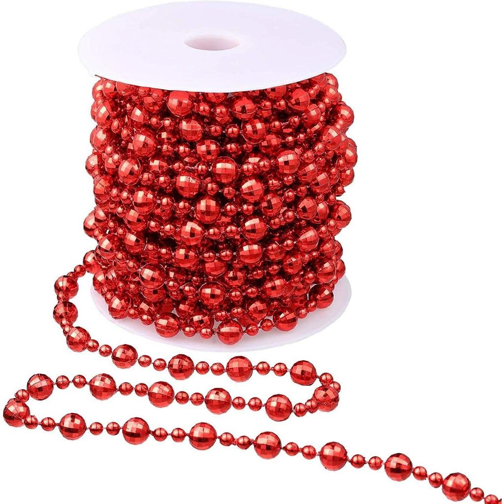Pack of 10 Beaded Pearl Chain String Christmas Garland Hanging Ornaments for Xmas Christmas Party Decoration Item (Red Golden Beaded Chain)