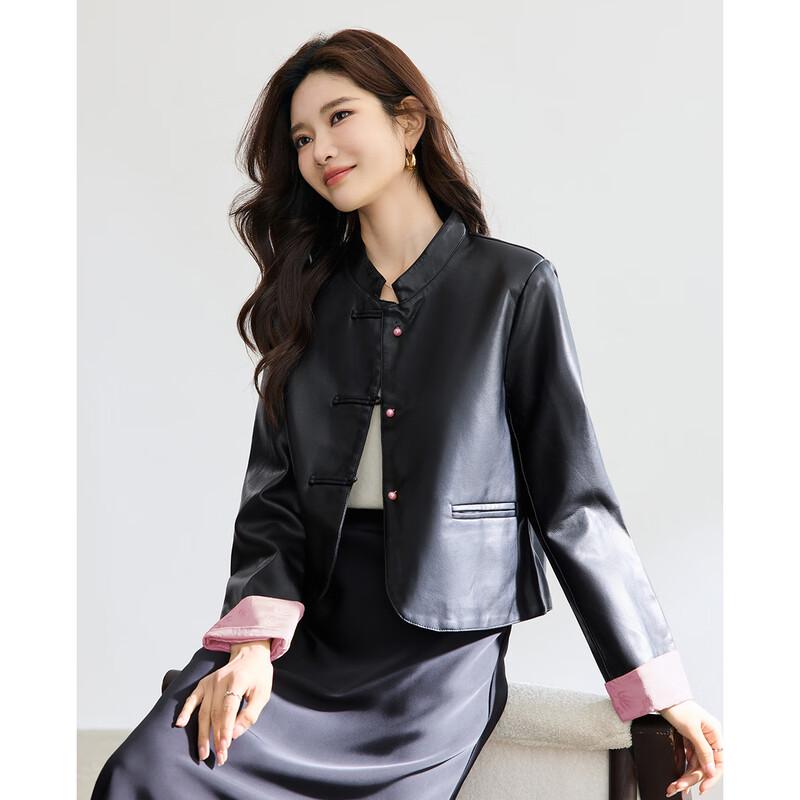 

TERRE BLEUE Women s New Chinese Style Leather Jacket L