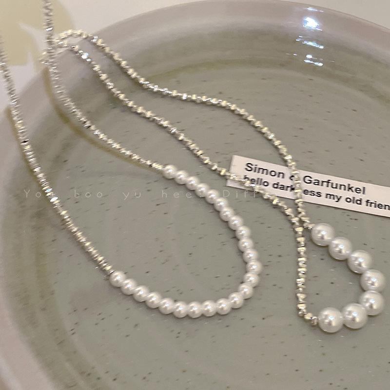 French Gentle Wind Broken Silver Pearl Necklace Women's Light Luxury Niche Design Sense Advanced Collarbone Chain Temperament Neck Chain