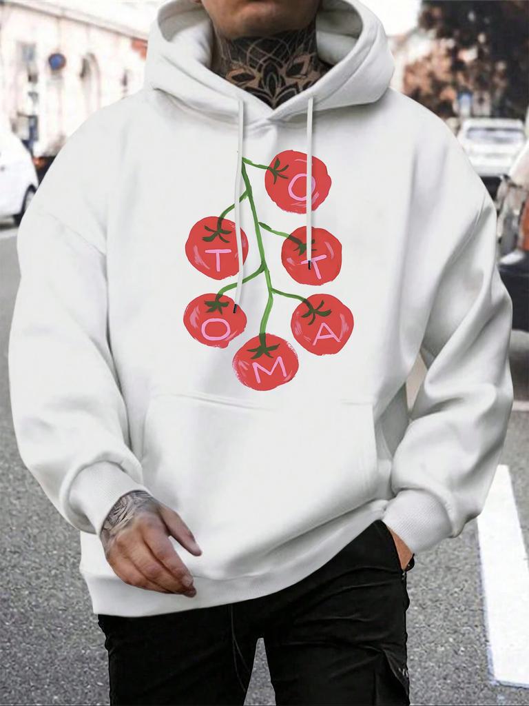 Frisches Tomatenfrucht-Design Hoodies Herren Tasche Herbst Kapuzenpullover Lässig Fleece Streetwear Warm Unisex All-Match Hip Hop Kleidung