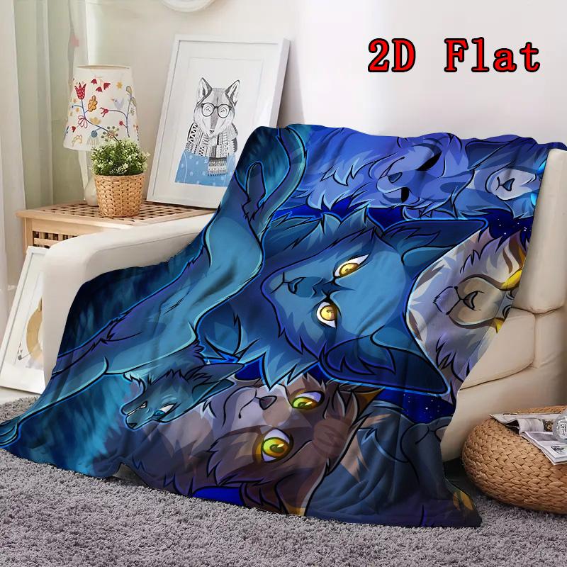 Cartoon Warrior Cats 2D Flat Pattern Flannel Blanket High quality All Seasons Warmth and Comfort Perfect for Christmas Gifts.