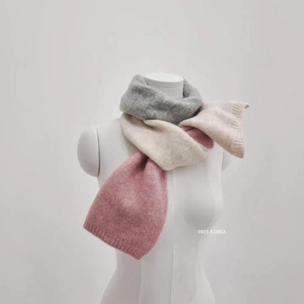 Collection of Warm and Cute Contrasting Color Rainbow Knitted Scarves for Autumn and Winter