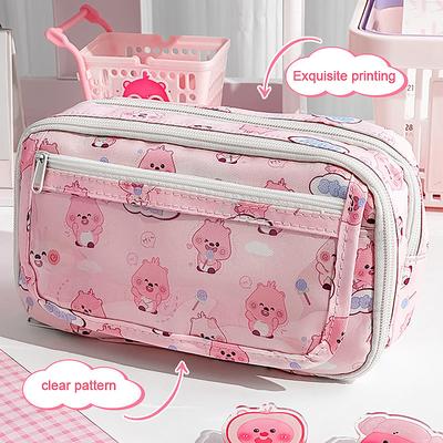 Girls  Large-Capacity Pencil Case For Primary School Students Anime Cartoon Pink Loopy Pencil Case