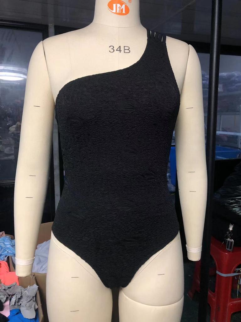 Eine Schulter Frauen Ein Stück Badeanzug Schwarz Weibliche Bademode Retro Schwimmen Anzug Bandage Badeanzug Bademode