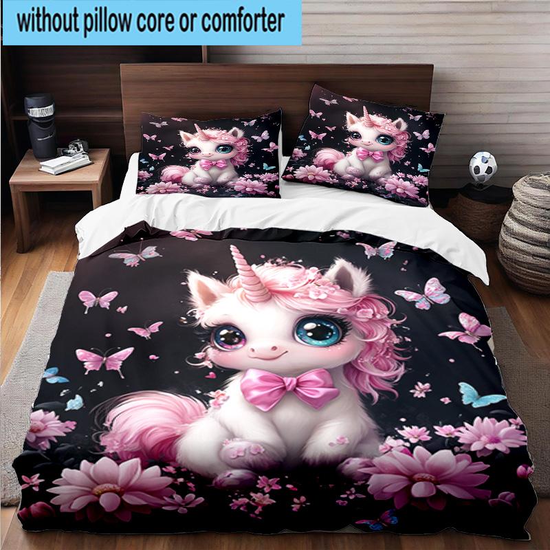 Magical Unicorn Fantasy 3pcs Bedding,Including 1pc Duvet Cover And 2pcs Pillowcases Perfect for Christmas,Ideal for Bedroom, Dormitory