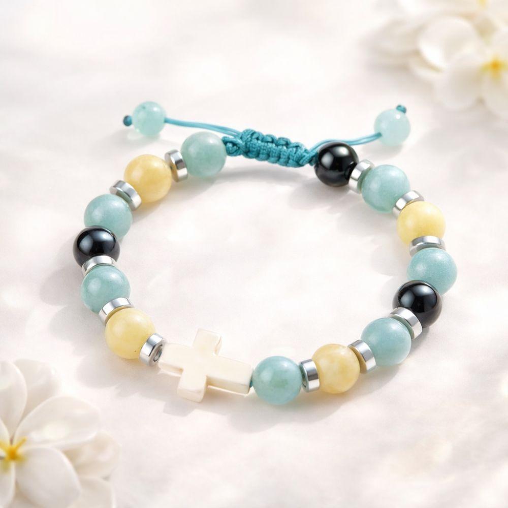 Fashion Adjustable Pearl Beaded Bracelets with Bless Card Handmade Cross Stone Bracelet Birthday Gifts Christian Bracelet For