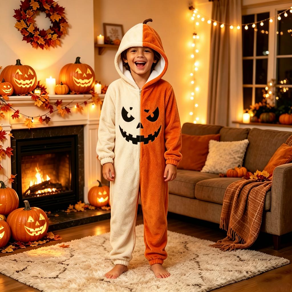 Παιδική Στολή Πιτζάμα Halloween με Κουκούλα και Φερμουάρ - Ολόσωμη Φόρμα για Αγόρια και Κορίτσια