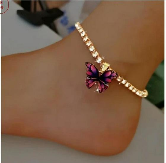 Colorful Rhinestone Butterfly Pendant Anklet for Women – Creative and Stylish Design