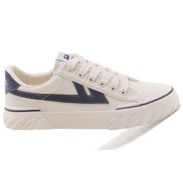 Warrior Trendy Versatile Retro Breathable Lightweight Low-Top Canvas Shoes Unisex sneaker Beige Dark-Blue WXY-B249MJ06
