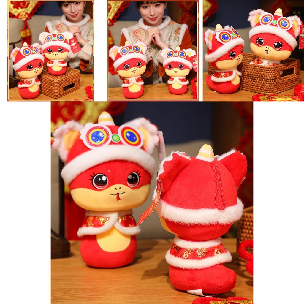 New Year Chinese Mascot Snake Plush Toy Wear Tang Suit Hat Cartoon Doll Gift