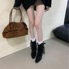 2025 autumn and winter new round head thick heel fringed Spice Girls nightclub Martin short boots versatile belt buckle thin boots