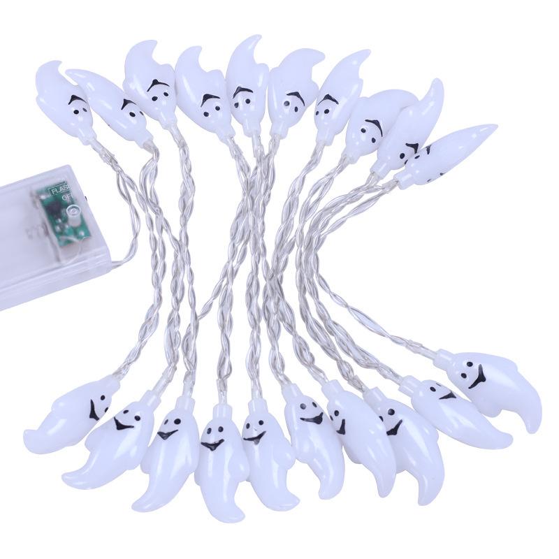 LED Ghost String Lights - Halloween Decorative Hanging Lights, Battery-Powered with 20 Small Colorful LEDs