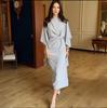 2025 Summer Elegant Women's Solid Color Slit Dress: European & American Style with Round Neck
