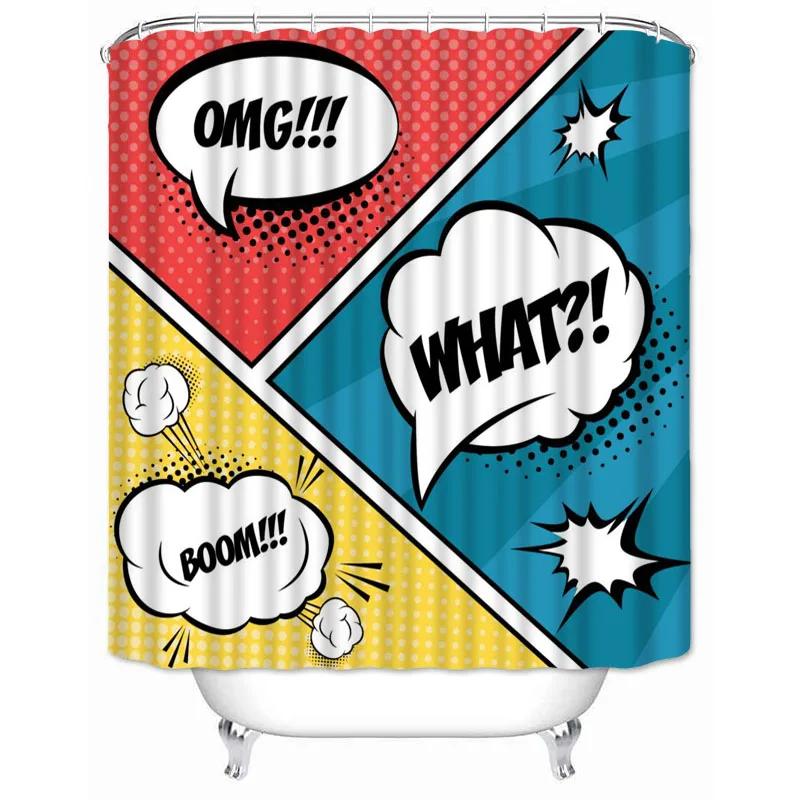 Comic-pop-art Shower Curtain Waterproof Bathroom Decor Polyester Fabric Bath Screen Bathtub Curtains with Hooks Shower Curtains