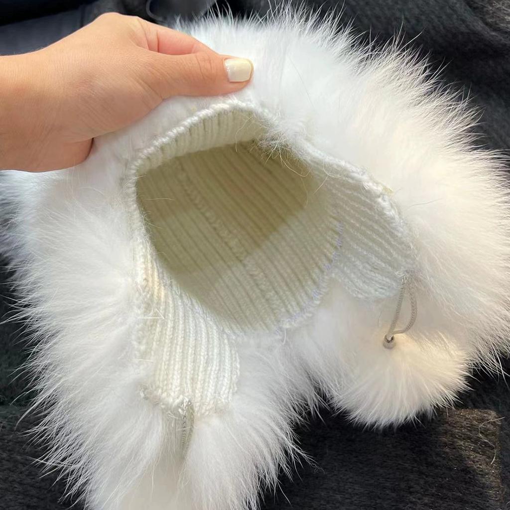 Real Fox Fur Ear Protection Hat Thickened Warm Fur Woven Hat Cute Hairball Knitted Hat Cartoon Velvet Millinery Hat
