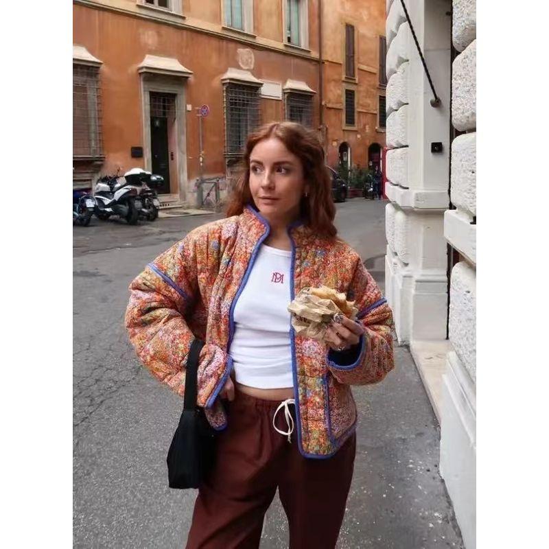 

Paris Vintage Floral Loose Profile Short Cotton Coat Orange Flower XS