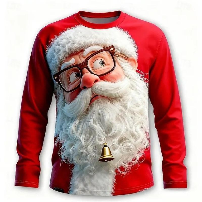Christmas Men's Santa Claus Funny Long Sleeve T-shirt 3D Printed O-neck Tops Fashion Street Casual T-shirt