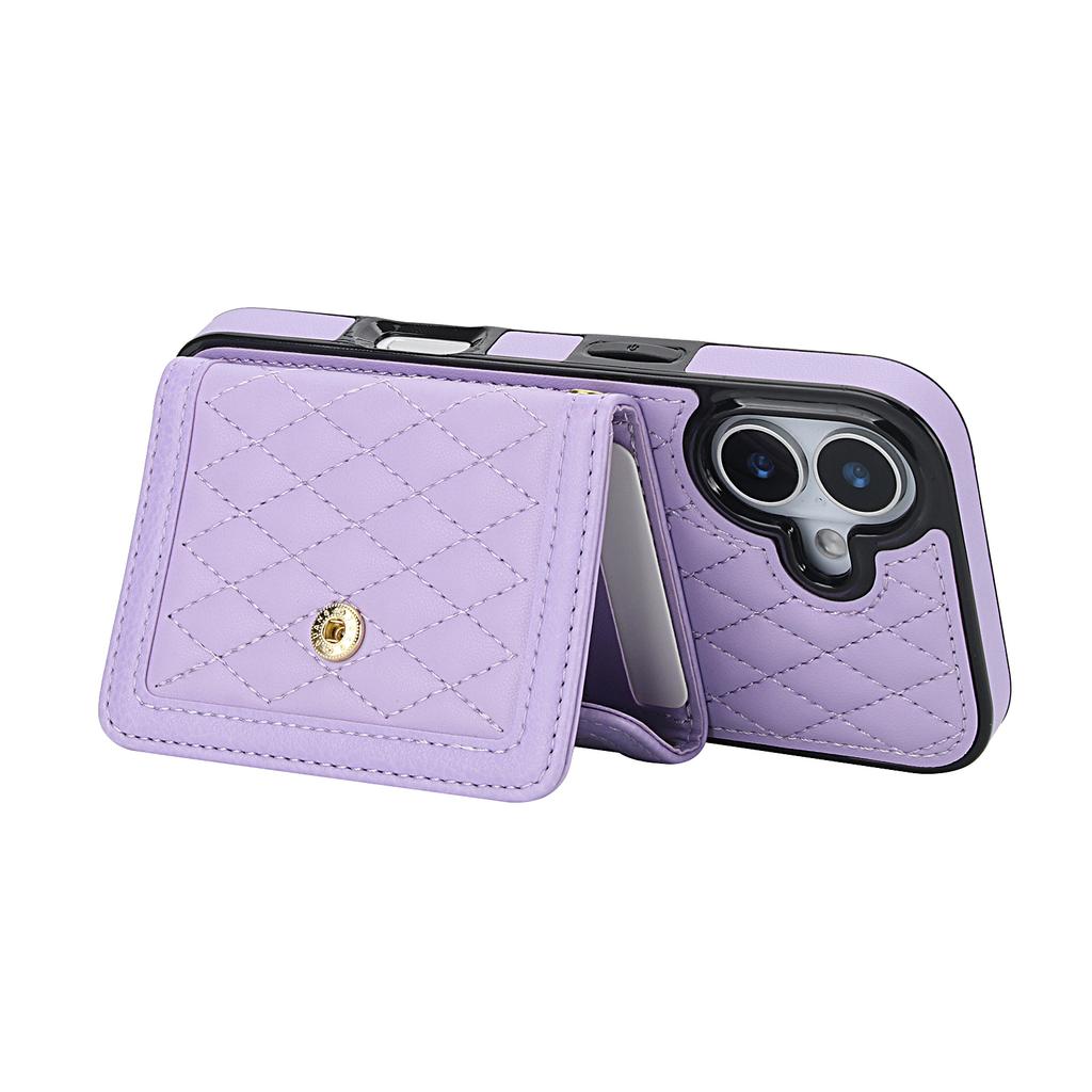 For iPhone 17 Case Card Holders RFID Blocking PU Leather + TPU Phone Back Cover with Shoulder Strap