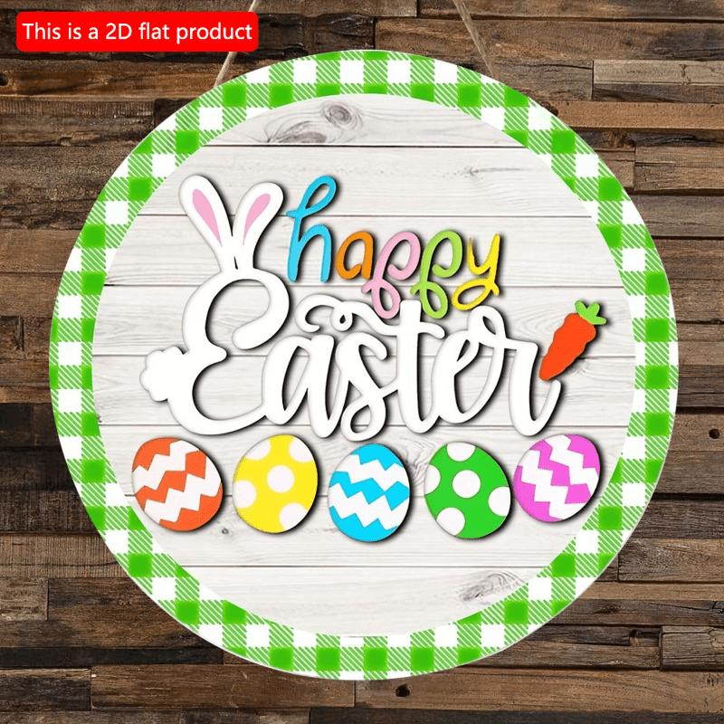 2D Plat 20*20cm, Décoration de Maison de Pâques, Œufs de Pâques Lapin, Logo Décoratif Créatif Circulaire en Bois, pour la Maison, la Cuisine, le Jardin, Décoration Murale de Chambre.