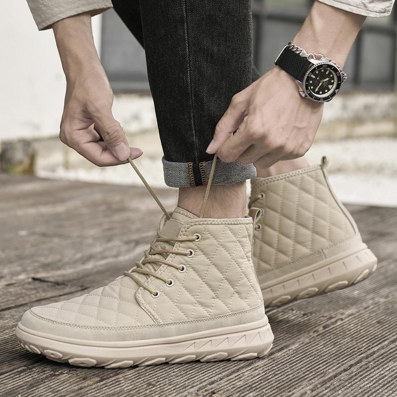 Fashion Handmade Men's Desert Winter Boots Outdoor Non-slip Walking Boots Warm Plush Fur Ankle Boots Lace-Up Canvas Treking Footwear