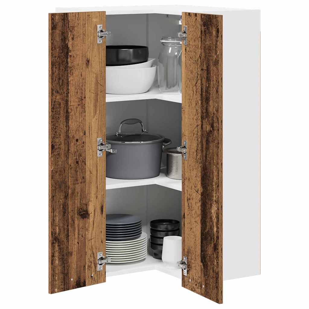 Hanging Corner Cabinet Vintage Wood & White 57 X 57 X 100 Cm Engineered Wood