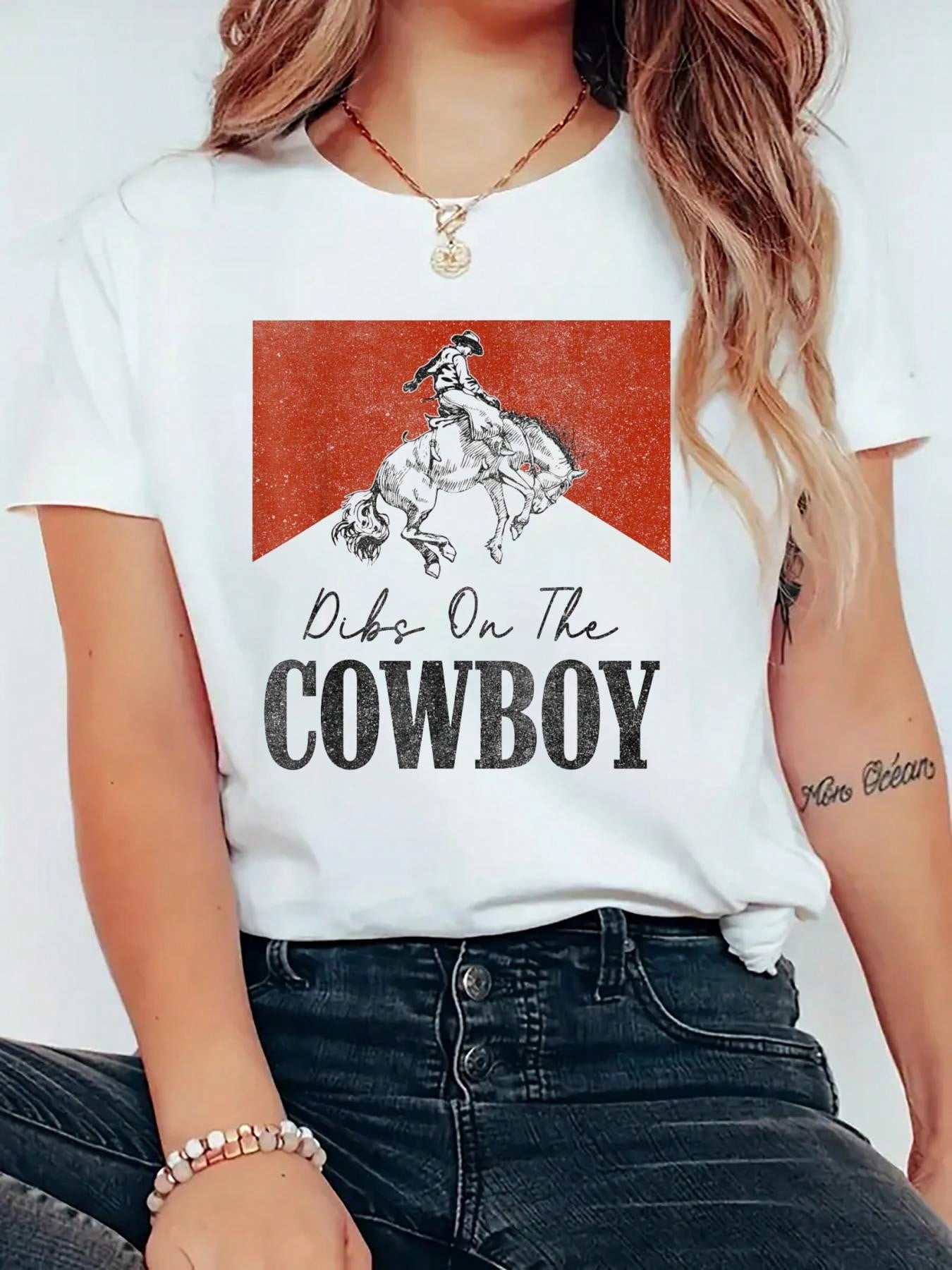 Dibs On The Cowboy Graphic Print T-shirt XXXXL