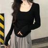 Square Neck Long-sleeved T-shirt Women's Spring, Autumn and Winter Slim-fitting and Thin Bottoming Shirt with Foreign Style Fashion Low Neck Versatile
