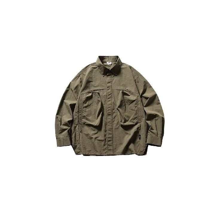 Qiaoyishan Outdoors Commute Solid Color Workwear Large Pocket Shirt Casual All-Matching Men's Autumn Shirt Coat Fashion