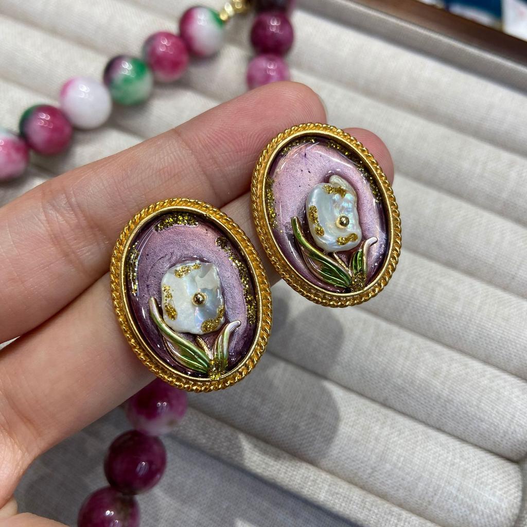 Retro Purple Contrasting Color Spring And Summer Vacation Necklace Set Love Bubble Gum Comfortable Natural Stone Beaded Item