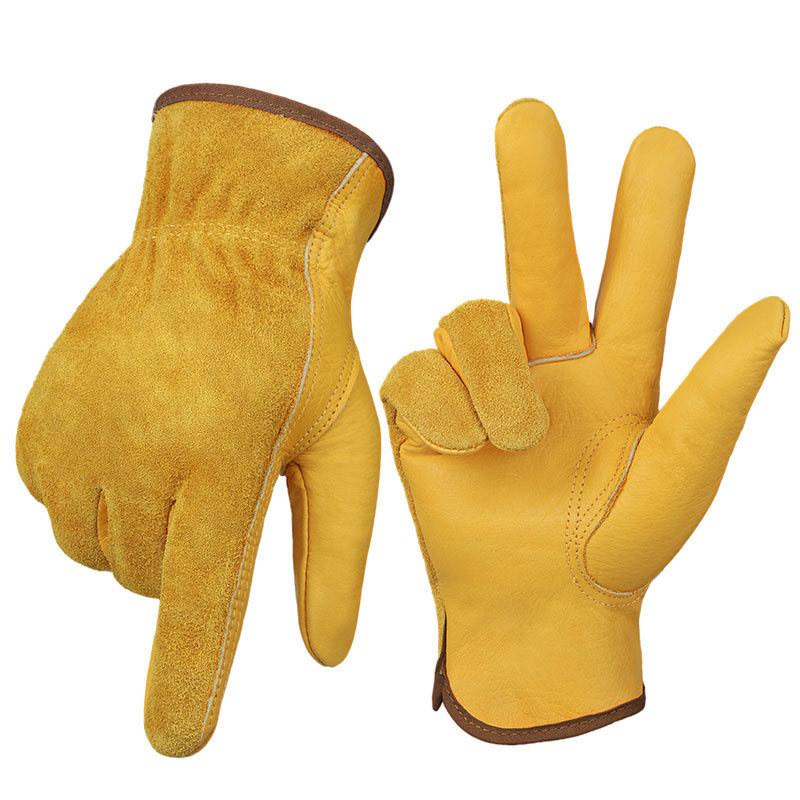 Work Gloves Cowhide Leather Gardening Mechanical Welding Safety For Industrial Use