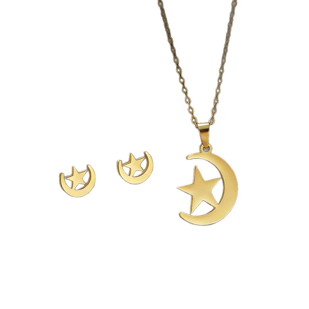 European Fashion Star & Moon Clavicle Necklace and Earring Set