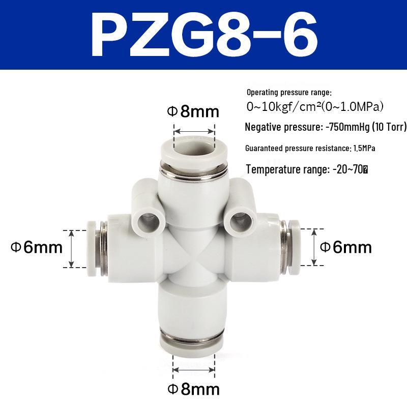 Yadake Pneumatic Tube Reducing Tee Connect Fitting PEG 6/8/10/12-4-6-8-10