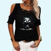 Women Fashion Off Shoulder Top Casual O Neck Summer Tee Shirt Print Loose Short Sleeve T-shirt