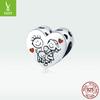 S925 Sterling Silver Warm Family Bracelet Beads, Thanksgiving Heart Oil Drip Beads Bsc237